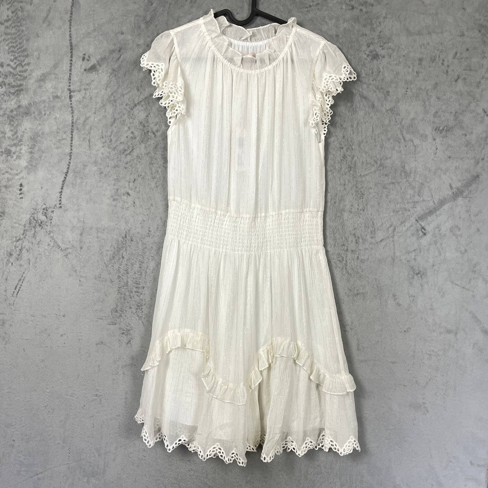 Rebecca Taylor White Ruffle Lace Cotton Silk Romantic Dress Medium NWT